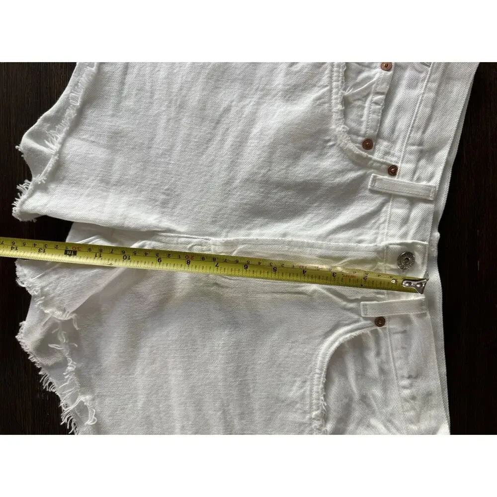 Citizens of Humanity Annabelle Long Shorts 25 Optic White Raw Hem EXCELLENT